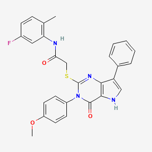 molecular formula C28H23FN4O3S B2793738 N-(5-fluoro-2-methylphenyl)-2-((3-(4-methoxyphenyl)-4-oxo-7-phenyl-4,5-dihydro-3H-pyrrolo[3,2-d]pyrimidin-2-yl)thio)acetamide CAS No. 2034372-05-7