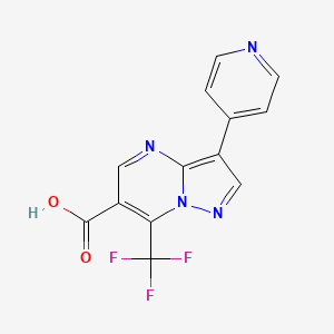 molecular formula C13H7F3N4O2 B2793771 3-(Pyridin-4-yl)-7-(trifluoromethyl)pyrazolo[1,5-a]pyrimidine-6-carboxylic acid CAS No. 1540425-18-0
