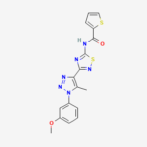 molecular formula C17H14N6O2S2 B2793781 N-{3-[1-(3-methoxyphenyl)-5-methyl-1H-1,2,3-triazol-4-yl]-1,2,4-thiadiazol-5-yl}thiophene-2-carboxamide CAS No. 895109-46-3