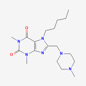 molecular formula C18H30N6O2 B2793783 1,3-dimethyl-8-[(4-methylpiperazin-1-yl)methyl]-7-pentyl-3,7-dihydro-1H-purine-2,6-dione CAS No. 843636-50-0