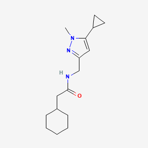molecular formula C16H25N3O B2793786 2-cyclohexyl-N-((5-cyclopropyl-1-methyl-1H-pyrazol-3-yl)methyl)acetamide CAS No. 1448078-63-4