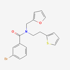 molecular formula C18H16BrNO2S B2793833 3-bromo-N-(furan-2-ylmethyl)-N-(2-(thiophen-2-yl)ethyl)benzamide CAS No. 1396882-60-2