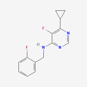 molecular formula C14H13F2N3 B2793865 6-Cyclopropyl-5-fluoro-N-[(2-fluorophenyl)methyl]pyrimidin-4-amine CAS No. 2415534-83-5