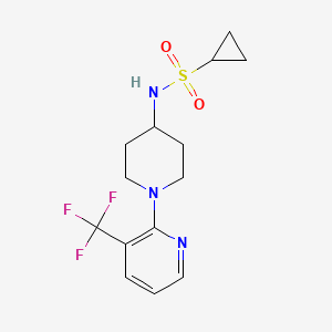 molecular formula C14H18F3N3O2S B2793896 N-{1-[3-(trifluoromethyl)pyridin-2-yl]piperidin-4-yl}cyclopropanesulfonamide CAS No. 2415623-23-1