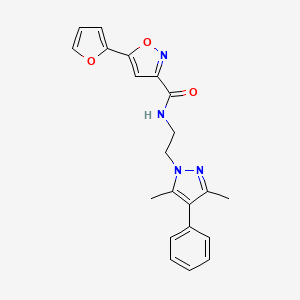 molecular formula C21H20N4O3 B2794024 N-(2-(3,5-dimethyl-4-phenyl-1H-pyrazol-1-yl)ethyl)-5-(furan-2-yl)isoxazole-3-carboxamide CAS No. 2034292-63-0