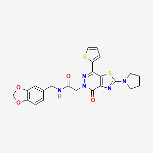molecular formula C23H21N5O4S2 B2794060 N-(benzo[d][1,3]dioxol-5-ylmethyl)-2-(4-oxo-2-(pyrrolidin-1-yl)-7-(thiophen-2-yl)thiazolo[4,5-d]pyridazin-5(4H)-yl)acetamide CAS No. 1105233-25-7