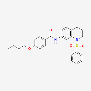 molecular formula C26H28N2O4S B2794113 N-[1-(benzenesulfonyl)-1,2,3,4-tetrahydroquinolin-7-yl]-4-butoxybenzamide CAS No. 1005301-94-9