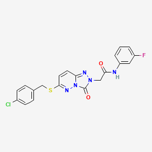 molecular formula C20H15ClFN5O2S B2794131 2-(6-{[(4-chlorophenyl)methyl]sulfanyl}-3-oxo-2H,3H-[1,2,4]triazolo[4,3-b]pyridazin-2-yl)-N-(3-fluorophenyl)acetamide CAS No. 1040643-15-9