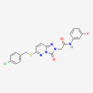 molecular formula C20H15ClFN5O2S B2794131 2-[6-[(4-chlorobenzyl)thio]-3-oxo[1,2,4]triazolo[4,3-b]pyridazin-2(3H)-yl]-N-(3-fluorophenyl)acetamide CAS No. 1040643-15-9