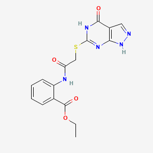molecular formula C16H15N5O4S B2794153 ethyl 2-(2-((4-oxo-4,5-dihydro-1H-pyrazolo[3,4-d]pyrimidin-6-yl)thio)acetamido)benzoate CAS No. 877630-05-2