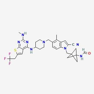 N-[3-[[2-Cyano-4-methyl-5-[[4-[[2-(methylamino)-6-(2,2,2-trifluoroethyl)thieno[2,3-d]pyrimidin-4-yl]amino]piperidin-1-yl]methyl]indol-1-yl]methyl]-1-bicyclo[1.1.1]pentanyl]formamide