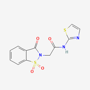 molecular formula C12H9N3O4S2 B2794156 2-(1,1-dioxido-3-oxo-1,2-benzothiazol-2(3H)-yl)-N-(1,3-thiazol-2-yl)acetamide CAS No. 97460-24-7