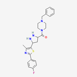molecular formula C25H24FN5OS B2794202 (4-Benzylpiperazin-1-yl)-[5-[2-(4-fluorophenyl)-4-methyl-1,3-thiazol-5-yl]pyrazolidin-3-yl]methanone CAS No. 1239474-19-1