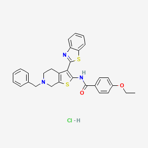 molecular formula C30H28ClN3O2S2 B2794236 N-(3-(benzo[d]thiazol-2-yl)-6-benzyl-4,5,6,7-tetrahydrothieno[2,3-c]pyridin-2-yl)-4-ethoxybenzamide hydrochloride CAS No. 1216923-17-9
