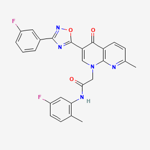 molecular formula C26H19F2N5O3 B2794239 N-(5-fluoro-2-methylphenyl)-2-{3-[3-(3-fluorophenyl)-1,2,4-oxadiazol-5-yl]-7-methyl-4-oxo-1,4-dihydro-1,8-naphthyridin-1-yl}acetamide CAS No. 1029728-07-1