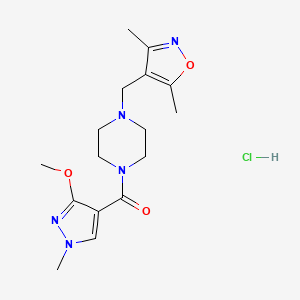 molecular formula C16H24ClN5O3 B2794305 (4-((3,5-dimethylisoxazol-4-yl)methyl)piperazin-1-yl)(3-methoxy-1-methyl-1H-pyrazol-4-yl)methanone hydrochloride CAS No. 1351605-23-6