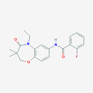 molecular formula C20H21FN2O3 B2794307 N-(5-ethyl-3,3-dimethyl-4-oxo-2,3,4,5-tetrahydrobenzo[b][1,4]oxazepin-7-yl)-2-fluorobenzamide CAS No. 921789-71-1
