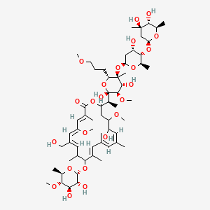 molecular formula C60H98O23 B2794311 (3E,5Z,7Z,11E,13E,15Z)-20-[(1S)-1-[(2S,3R,4R,5S,6R)-5-[(2S,4S,5S,6R)-5-[(2S,4R,5R,6R)-4,5-dihydroxy-4,6-dimethyloxan-2-yl]oxy-4-hydroxy-6-methyloxan-2-yl]oxy-2,4-dihydroxy-3-methoxy-6-(3-methoxypropyl)-5-methyloxan-2-yl]ethyl]-10-[(2S,3R,4R,5S,6R)-3,4-dihydroxy-5-methoxy-6-methyloxan-2-yl]oxy-17-hydroxy-7-(hydroxymethyl)-5,18-dimethoxy-3,9,11,13,15-pentamethyl-1-oxacycloicosa-3,5,7,11,13,15-hexaen-2-one 