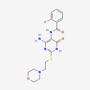N-(4-amino-2-((2-morpholinoethyl)thio)-6-oxo-1,6-dihydropyrimidin-5-yl)-2-fluorobenzamide