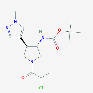 molecular formula C16H25ClN4O3 B2794325 Tert-butyl N-[(3S,4R)-1-(2-chloropropanoyl)-4-(1-methylpyrazol-4-yl)pyrrolidin-3-yl]carbamate CAS No. 2411184-27-3