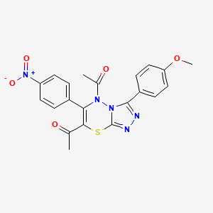 molecular formula C21H17N5O5S B2794332 1-[7-acetyl-3-(4-methoxyphenyl)-6-(4-nitrophenyl)-5H-[1,2,4]triazolo[3,4-b][1,3,4]thiadiazin-5-yl]ethan-1-one CAS No. 896274-39-8