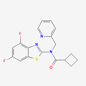 molecular formula C18H15F2N3OS B2794356 N-(4,6-difluoro-1,3-benzothiazol-2-yl)-N-[(pyridin-2-yl)methyl]cyclobutanecarboxamide CAS No. 1171408-22-2