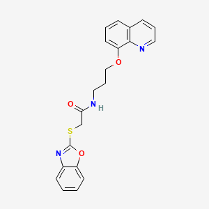 molecular formula C21H19N3O3S B2794370 2-(benzo[d]oxazol-2-ylthio)-N-(3-(quinolin-8-yloxy)propyl)acetamide CAS No. 1207011-37-7