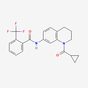 molecular formula C21H19F3N2O2 B2794397 N-(1-cyclopropanecarbonyl-1,2,3,4-tetrahydroquinolin-7-yl)-2-(trifluoromethyl)benzamide CAS No. 898465-25-3