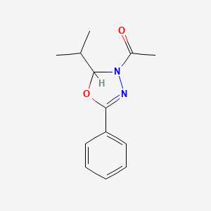 molecular formula C13H16N2O2 B2794430 1-[5-Phenyl-2-(propan-2-yl)-2,3-dihydro-1,3,4-oxadiazol-3-yl]ethan-1-one CAS No. 1383543-23-4