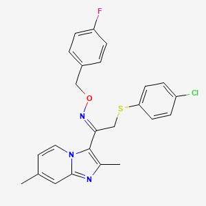 molecular formula C24H21ClFN3OS B2794508 (Z)-{2-[(4-chlorophenyl)sulfanyl]-1-{2,7-dimethylimidazo[1,2-a]pyridin-3-yl}ethylidene}[(4-fluorophenyl)methoxy]amine CAS No. 478047-79-9