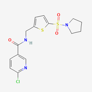molecular formula C15H16ClN3O3S2 B2794599 6-chloro-N-[(5-pyrrolidin-1-ylsulfonylthiophen-2-yl)methyl]pyridine-3-carboxamide CAS No. 1118870-77-1