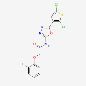 molecular formula C14H8Cl2FN3O3S B2794624 N-(5-(2,5-dichlorothiophen-3-yl)-1,3,4-oxadiazol-2-yl)-2-(2-fluorophenoxy)acetamide CAS No. 1170257-15-4