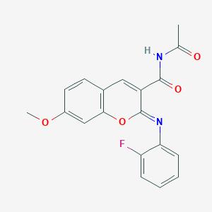 (2Z)-N-acetyl-2-[(2-fluorophenyl)imino]-7-methoxy-2H-chromene-3-carboxamide