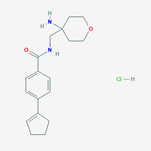 molecular formula C18H25ClN2O2 B2794658 N-[(4-Aminooxan-4-yl)methyl]-4-(cyclopenten-1-yl)benzamide;hydrochloride CAS No. 2418669-88-0