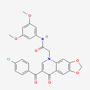 molecular formula C27H21ClN2O7 B2794677 2-[7-(4-chlorobenzoyl)-8-oxo-2H,5H,8H-[1,3]dioxolo[4,5-g]quinolin-5-yl]-N-(3,5-dimethoxyphenyl)acetamide CAS No. 866341-98-2