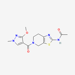 molecular formula C14H17N5O3S B2794717 N-(5-(3-methoxy-1-methyl-1H-pyrazole-4-carbonyl)-4,5,6,7-tetrahydrothiazolo[5,4-c]pyridin-2-yl)acetamide CAS No. 1351658-94-0