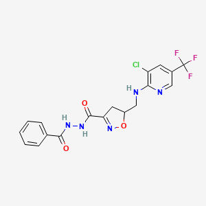molecular formula C18H15ClF3N5O3 B2794719 N'-benzoyl-5-({[3-chloro-5-(trifluoromethyl)-2-pyridinyl]amino}methyl)-4,5-dihydro-3-isoxazolecarbohydrazide CAS No. 321432-36-4