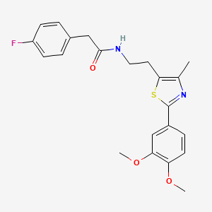 molecular formula C22H23FN2O3S B2794756 N-{2-[2-(3,4-dimethoxyphenyl)-4-methyl-1,3-thiazol-5-yl]ethyl}-2-(4-fluorophenyl)acetamide CAS No. 893359-65-4