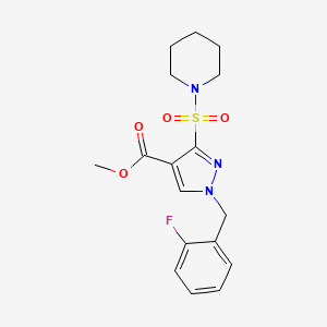 molecular formula C17H20FN3O4S B2794758 methyl 1-(2-fluorobenzyl)-3-(piperidin-1-ylsulfonyl)-1H-pyrazole-4-carboxylate CAS No. 1251677-01-6