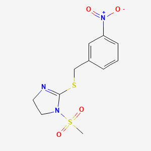 molecular formula C11H13N3O4S2 B2794764 1-Methylsulfonyl-2-[(3-nitrophenyl)methylsulfanyl]-4,5-dihydroimidazole CAS No. 868218-93-3