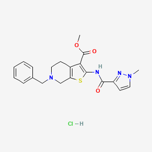 molecular formula C21H23ClN4O3S B2794786 甲基 6-苄基-2-(1-甲基-1H-吡唑-3-甲酰胺基)-4,5,6,7-四氢噻吩[2,3-c]吡啶-3-甲酸酯 盐酸盐 CAS No. 1189437-16-8