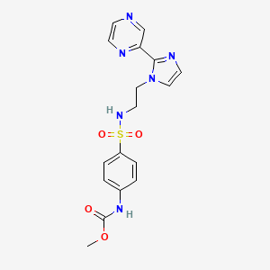 molecular formula C17H18N6O4S B2794789 甲基 (4-(N-(2-(2-(吡嗪-2-基)-1H-咪唑-1-基)乙基)磺酰氨基)苯基)甲酸酯 CAS No. 2034633-96-8