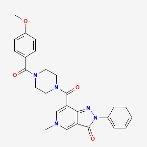 molecular formula C26H25N5O4 B2794794 7-(4-(4-methoxybenzoyl)piperazine-1-carbonyl)-5-methyl-2-phenyl-2H-pyrazolo[4,3-c]pyridin-3(5H)-one CAS No. 1021123-87-4
