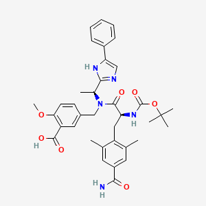 molecular formula C37H43N5O7 B2794804 Benzoic acid, 5-[[[(2S)-3-[4-(aminocarbonyl)-2,6-dimethylphenyl]-2-[[(1,1-dimethylethoxy)carbonyl]amino]-1-oxopropyl][(1S)-1-(5-phenyl-1H-imidazol-2-yl)ethyl]amino]methyl]-2-methoxy- CAS No. 864825-69-4