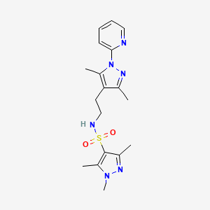 molecular formula C18H24N6O2S B2794839 N-(2-(3,5-dimethyl-1-(pyridin-2-yl)-1H-pyrazol-4-yl)ethyl)-1,3,5-trimethyl-1H-pyrazole-4-sulfonamide CAS No. 2034620-50-1