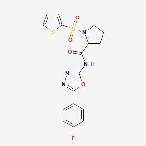molecular formula C17H15FN4O4S2 B2794840 N-(5-(4-fluorophenyl)-1,3,4-oxadiazol-2-yl)-1-(thiophen-2-ylsulfonyl)pyrrolidine-2-carboxamide CAS No. 1098640-30-2