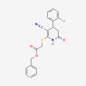 molecular formula C21H17ClN2O3S B2794843 Benzyl {[4-(2-chlorophenyl)-3-cyano-6-oxo-1,4,5,6-tetrahydropyridin-2-yl]sulfanyl}acetate CAS No. 332045-96-2