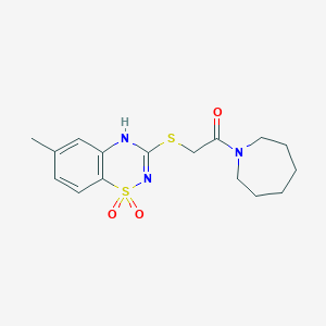 molecular formula C16H21N3O3S2 B2794845 3-[(2-azepan-1-yl-2-oxoethyl)thio]-6-methyl-4H-1,2,4-benzothiadiazine 1,1-dioxide CAS No. 896707-25-8