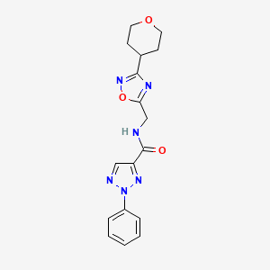 molecular formula C17H18N6O3 B2794846 N-{[3-(oxan-4-yl)-1,2,4-oxadiazol-5-yl]methyl}-2-phenyl-2H-1,2,3-triazole-4-carboxamide CAS No. 2034423-32-8