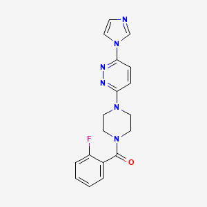 molecular formula C18H17FN6O B2794847 (4-(6-(1H-imidazol-1-yl)pyridazin-3-yl)piperazin-1-yl)(2-fluorophenyl)methanone CAS No. 1705214-71-6